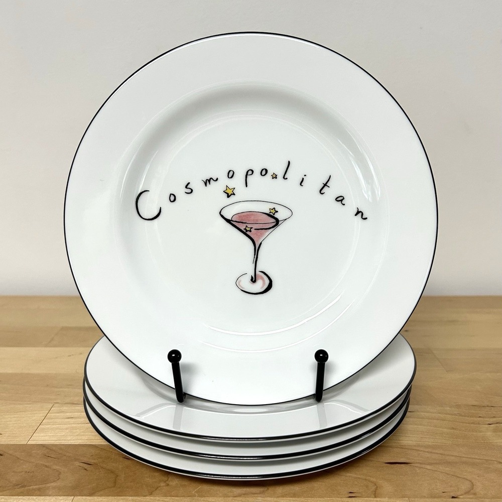 Pottery Barn Set 4 Martini Plates Ceramic Salad Dessert Cosmo Lemon Drop 8in